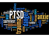 A word collage of words associated with gun violence, showing PTSD, survivor, anxiety, and danger